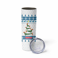 Dachshund Dog Tree Stack Skinny Tumbler with Blue White Paw Print Pattern Design - Wonder Print Shop