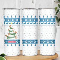 Dachshund Dog Tree Stack Skinny Tumbler with Blue White Paw Print Pattern Design - Wonder Print Shop