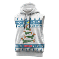 Dachshund Dog Tree Stack Sleeveless Hoodie with Blue White Paw Print Pattern Design - Wonder Print Shop