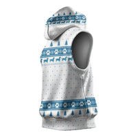 Dachshund Dog Tree Stack Sleeveless Hoodie with Blue White Paw Print Pattern Design - Wonder Print Shop