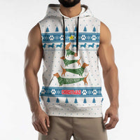 Dachshund Dog Tree Stack Sleeveless Hoodie with Blue White Paw Print Pattern Design - Wonder Print Shop
