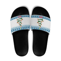 Dachshund Dog Tree Stack Slide Sandals with Blue White Paw Print Pattern Design - Wonder Print Shop