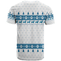 Dachshund Dog Tree Stack T Shirt with Blue White Paw Print Pattern Design - Wonder Print Shop