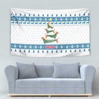 Dachshund Dog Tree Stack Tapestry with Blue White Paw Print Pattern Design - Wonder Print Shop