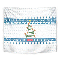 Dachshund Dog Tree Stack Tapestry with Blue White Paw Print Pattern Design - Wonder Print Shop