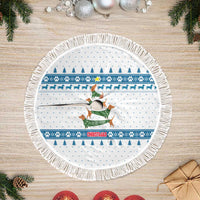 Dachshund Dog Tree Stack Tree Skirt with Blue White Paw Print Pattern Design - Wonder Print Shop