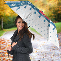 Dachshund Dog Tree Stack Umbrella with Blue White Paw Print Pattern Design - Wonder Print Shop