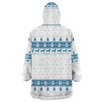 Dachshund Dog Tree Stack Wearable Blanket Hoodie with Blue White Paw Print Pattern Design - Wonder Print Shop