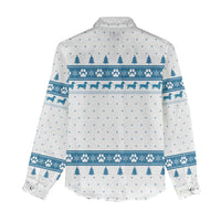 Dachshund Dog Tree Stack Women Casual Shirt with Blue White Paw Print Pattern Design - Wonder Print Shop