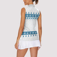 Dachshund Dog Tree Stack Women Sleeveless Polo Shirt with Blue White Paw Print Pattern Design - Wonder Print Shop