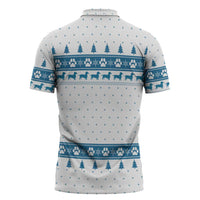 Dachshund Dog Tree Stack Zipper Polo Shirt with Blue White Paw Print Pattern Design - Wonder Print Shop