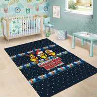 Funny Duck Characters Christmas Quacker Quote Area Rug with Navy Tree Pattern Design - Wonder Print Shop
