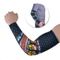 Funny Duck Characters Christmas Quacker Quote Arm Sleeves with Navy Tree Pattern Design - Wonder Print Shop