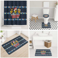 Funny Duck Characters Christmas Quacker Quote Bathroom Set with Navy Tree Pattern Design - Wonder Print Shop