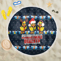Funny Duck Characters Christmas Quacker Quote Beach Blanket with Navy Tree Pattern Design - Wonder Print Shop