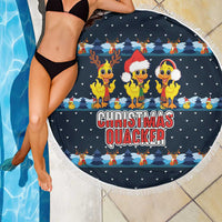 Funny Duck Characters Christmas Quacker Quote Beach Blanket with Navy Tree Pattern Design - Wonder Print Shop