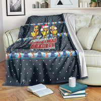 Funny Duck Characters Christmas Quacker Quote Blanket with Navy Tree Pattern Design - Wonder Print Shop