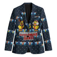 Funny Duck Characters Christmas Quacker Quote Blazer with Navy Tree Pattern Design - Wonder Print Shop