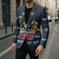 Funny Duck Characters Christmas Quacker Quote Blazer with Navy Tree Pattern Design - Wonder Print Shop