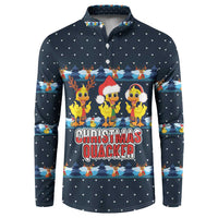 Funny Duck Characters Christmas Quacker Quote Button Sweatshirt with Navy Tree Pattern Design - Wonder Print Shop