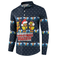 Funny Duck Characters Christmas Quacker Quote Button Sweatshirt with Navy Tree Pattern Design - Wonder Print Shop