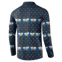 Funny Duck Characters Christmas Quacker Quote Button Sweatshirt with Navy Tree Pattern Design - Wonder Print Shop