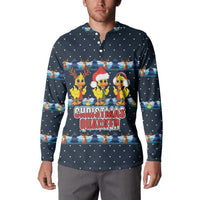 Funny Duck Characters Christmas Quacker Quote Button Sweatshirt with Navy Tree Pattern Design - Wonder Print Shop