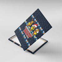 Funny Duck Characters Christmas Quacker Quote Canvas Wall Art with Navy Tree Pattern Design - Wonder Print Shop