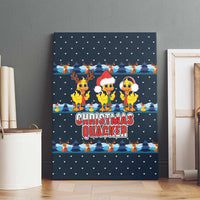 Funny Duck Characters Christmas Quacker Quote Canvas Wall Art with Navy Tree Pattern Design - Wonder Print Shop