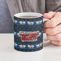 Funny Duck Characters Christmas Quacker Quote Ceramic Mug with Navy Tree Pattern Design - Wonder Print Shop