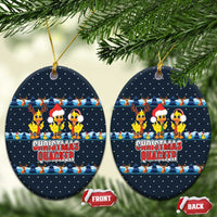 Funny Duck Characters Christmas Quacker Quote Ceramic Ornament with Navy Tree Pattern Design - Wonder Print Shop
