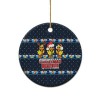 Funny Duck Characters Christmas Quacker Quote Ceramic Ornament with Navy Tree Pattern Design - Wonder Print Shop