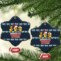 Funny Duck Characters Christmas Quacker Quote Ceramic Ornament with Navy Tree Pattern Design - Wonder Print Shop