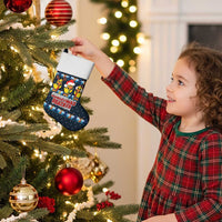 Funny Duck Characters Christmas Quacker Quote Christmas Stocking with Navy Tree Pattern Design - Wonder Print Shop