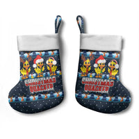 Funny Duck Characters Christmas Quacker Quote Christmas Stocking with Navy Tree Pattern Design - Wonder Print Shop