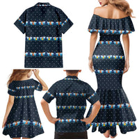 Funny Duck Characters Christmas Quacker Quote Family Matching Mermaid Dress and Hawaiian Shirt with Navy Tree Pattern Design - Wonder Print Shop