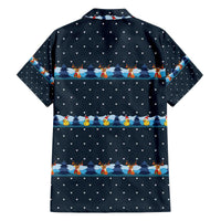 Funny Duck Characters Christmas Quacker Quote Family Matching Off The Shoulder Long Sleeve Dress and Hawaiian Shirt with Navy Tree Pattern Design - Wonder Print Shop