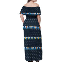 Funny Duck Characters Christmas Quacker Quote Family Matching Off Shoulder Maxi Dress and Hawaiian Shirt with Navy Tree Pattern Design - Wonder Print Shop