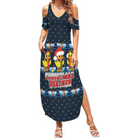 Funny Duck Characters Christmas Quacker Quote Family Matching Summer Maxi Dress and Hawaiian Shirt with Navy Tree Pattern Design - Wonder Print Shop