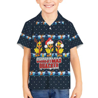 Funny Duck Characters Christmas Quacker Quote Family Matching Summer Maxi Dress and Hawaiian Shirt with Navy Tree Pattern Design - Wonder Print Shop