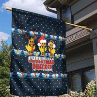 Funny Duck Characters Christmas Quacker Quote Garden Flag with Navy Tree Pattern Design - Wonder Print Shop