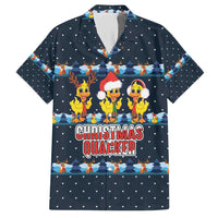 Funny Duck Characters Christmas Quacker Quote Hawaiian Shirt with Navy Tree Pattern Design - Wonder Print Shop