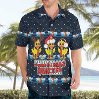 Funny Duck Characters Christmas Quacker Quote Hawaiian Shirt with Navy Tree Pattern Design - Wonder Print Shop