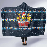 Funny Duck Characters Christmas Quacker Quote Hooded Blanket with Navy Tree Pattern Design - Wonder Print Shop