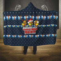 Funny Duck Characters Christmas Quacker Quote Hooded Blanket with Navy Tree Pattern Design - Wonder Print Shop