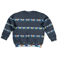 Funny Duck Characters Christmas Quacker Quote Kid Ugly Christmas Sweater with Navy Tree Pattern Design - Wonder Print Shop
