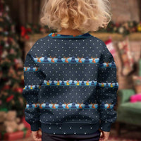 Funny Duck Characters Christmas Quacker Quote Kid Ugly Christmas Sweater with Navy Tree Pattern Design - Wonder Print Shop