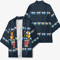 Funny Duck Characters Christmas Quacker Quote Kimono with Navy Tree Pattern Design - Wonder Print Shop