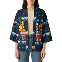 Funny Duck Characters Christmas Quacker Quote Kimono with Navy Tree Pattern Design - Wonder Print Shop