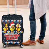 Funny Duck Characters Christmas Quacker Quote Luggage Cover with Navy Tree Pattern Design - Wonder Print Shop
